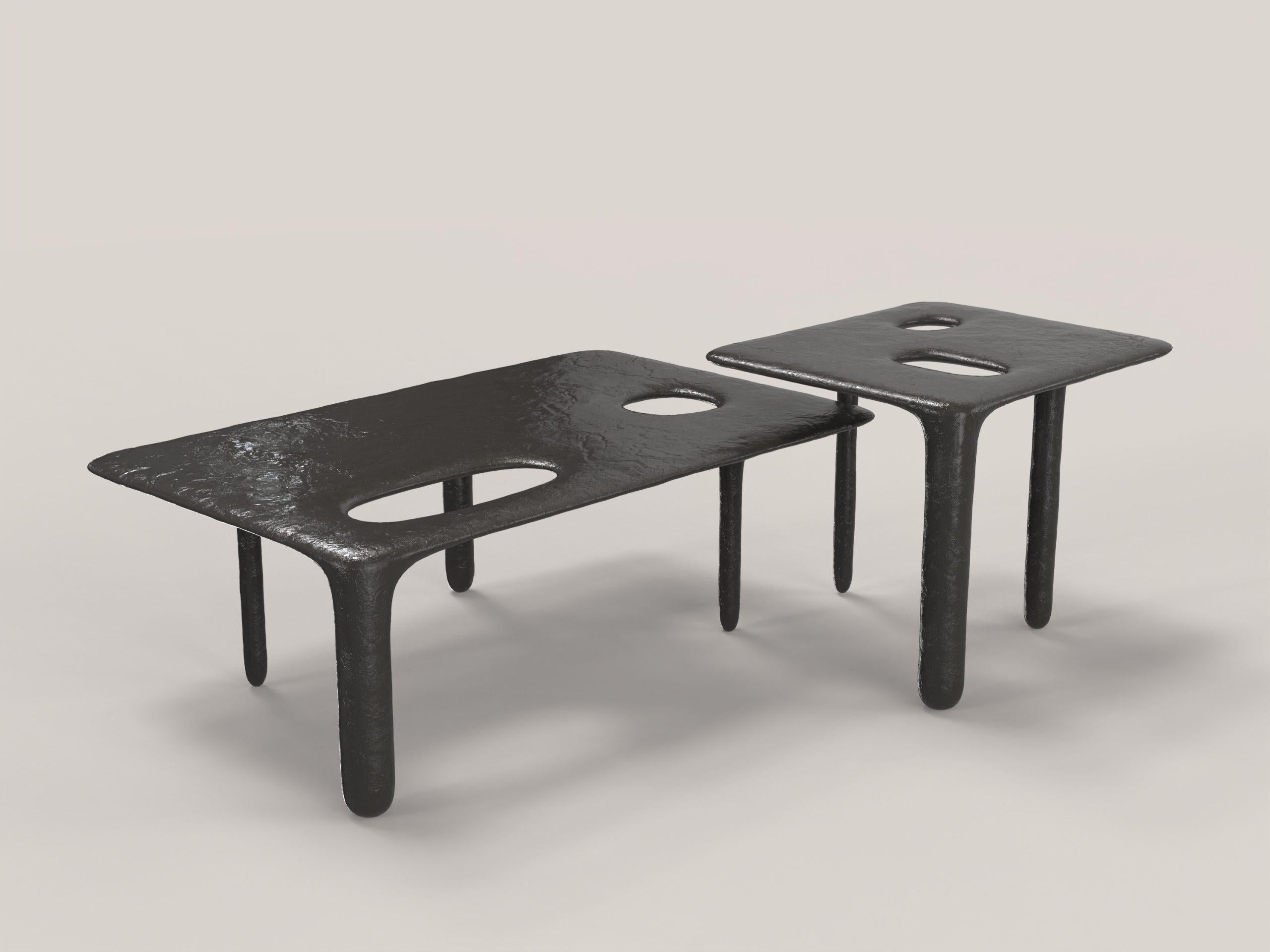 Set of 2 Oasi V1 and V2 Low Tables by Edizione Limitata
Limited Edition of 15 + 3 pieces (each). Signed and numbered.
Dimensions: V1: D 38 x W 45 x H 36 cm. V2: D 50 x W 80 x H 28 cm.
Materials: Cast Bronze.

Edizione Limitata, that is to say