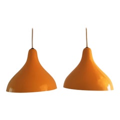 Set of 2 Ochre Metal Pendant Lamps by Lisa Johansson-Pape for Orno 'Attr.'