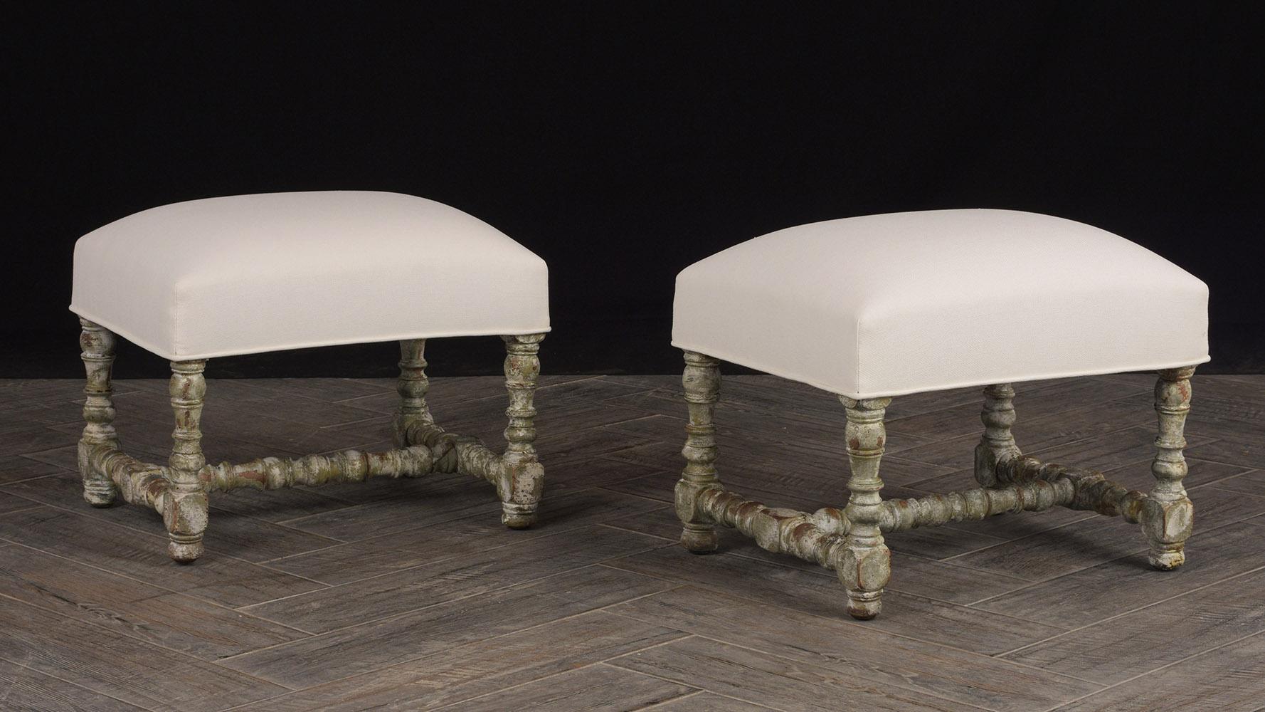 Foam Set of 2 of Carved Benches or Stools, circa 1860s