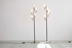 Set of 2 of Floor Lamps with 5 opaline glassshades, Italy, 1950s