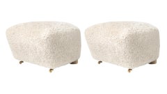 Set of 2 off White Natural Oak Sheepskin the Tired Man Footstools by Lassen