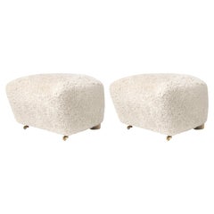 Set of 2 off White Natural Oak Sheepskin the Tired Man Footstools by Lassen