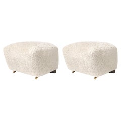 Set of 2 off White Smoked Oak Sheepskin the Tired Man Footstools by Lassen