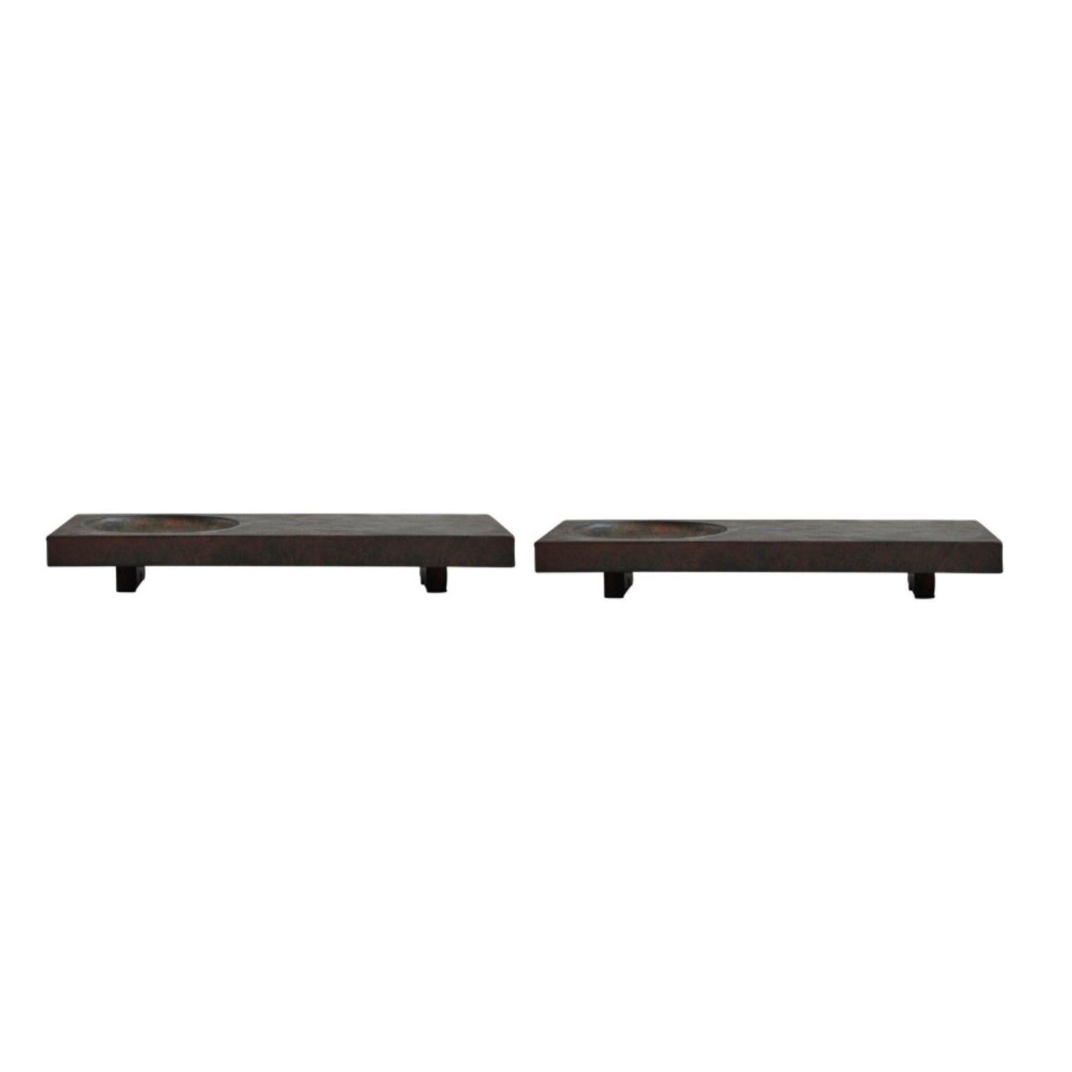 Set of 2 Oka Trays by 101 Copenhagen
Designed by Kristian Sofus Hansen & Tommy Hyldahl
Dimensions: L 45 / W 20 / H 6 cm
Materials: fiber concrete

Oka tray is inspired by traditional Japanese serving trays, often produced in wood or bamboo