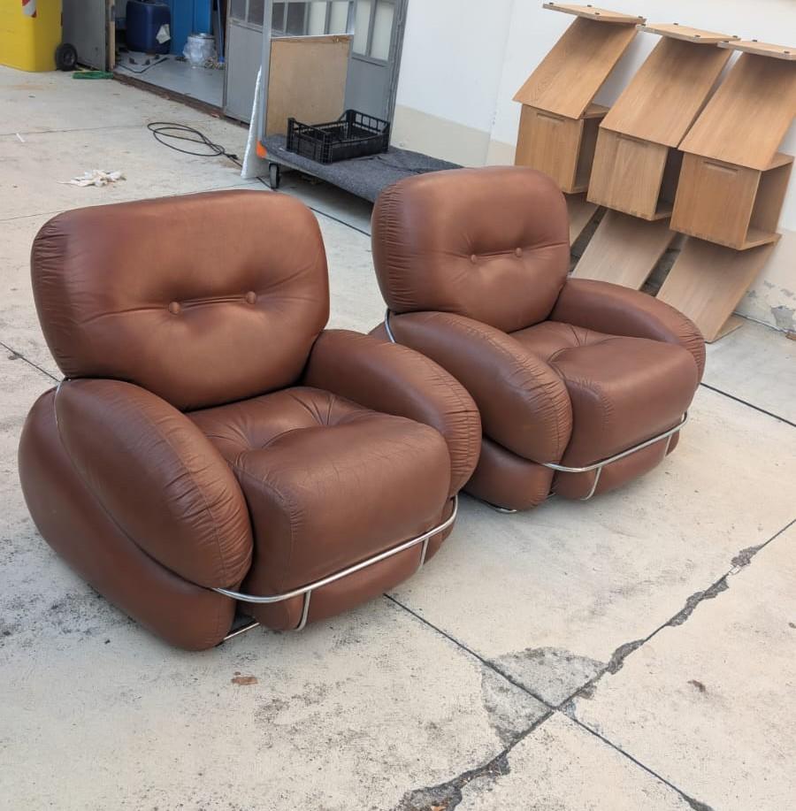 italien Ensemble de 2 fauteuils Okay par Adriano Piazzesi, années 70 en vente