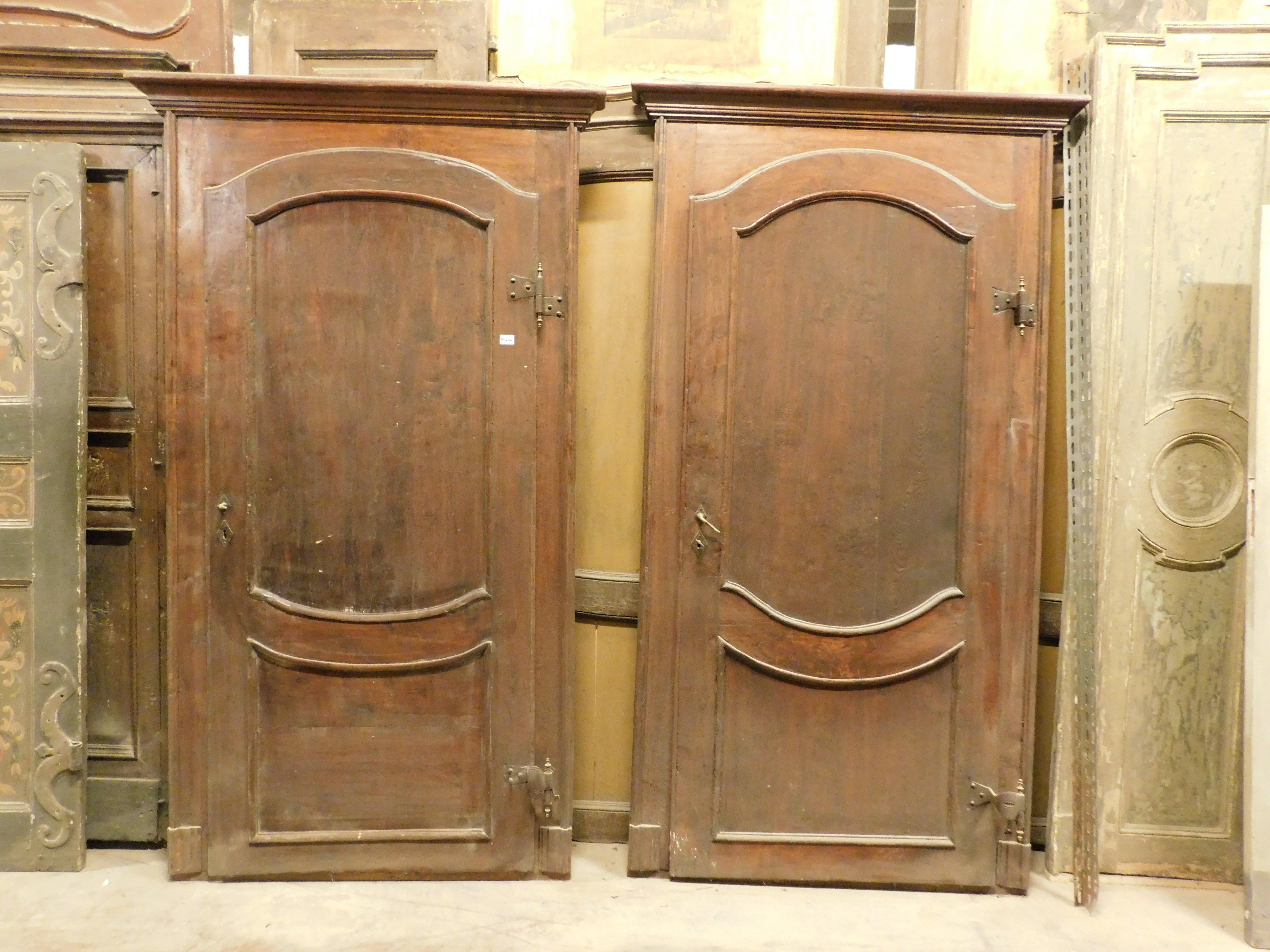 Italian set of 2 old carved poplar wood doors with frame, Italy For Sale