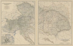 Set of 2 Old Maps of the Austro-Hungarian Empire , 1882