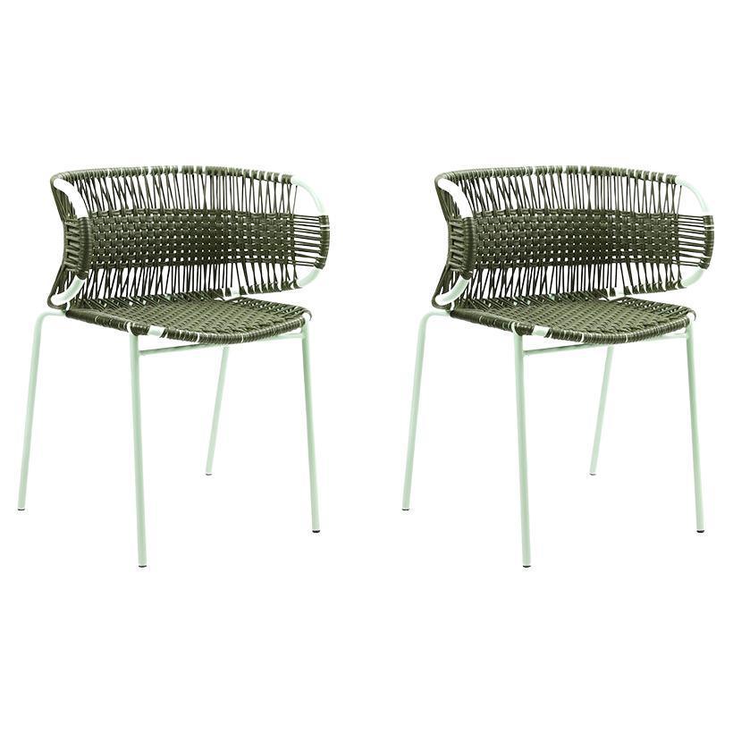 Set of 2 Olive Cielo Stacking Chair with Armrest by Sebastian Herkner For Sale