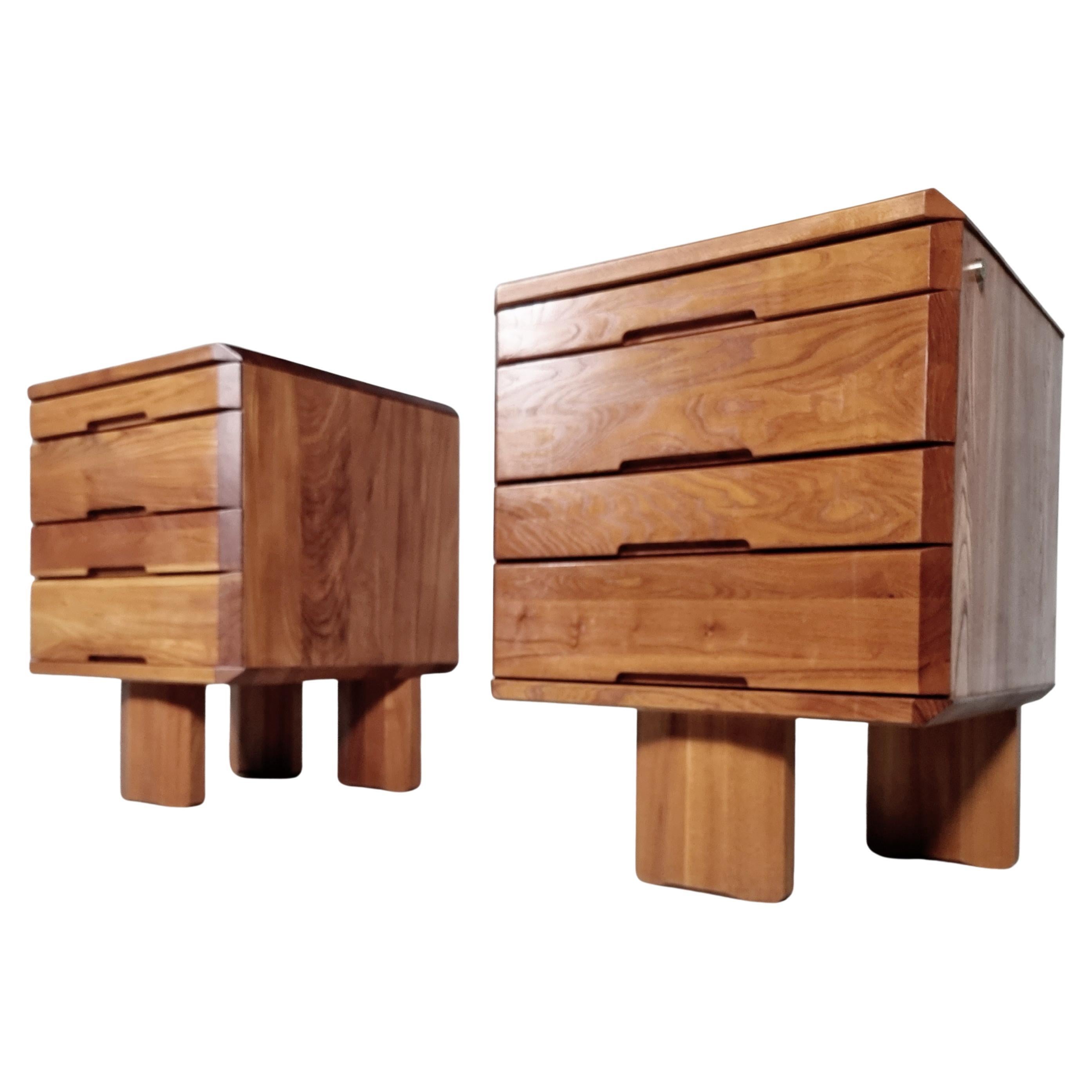 Set of 2 One of a Kind Pierre Chapo "R40" cabinets in solid Elm, France, 1970s