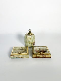 Set of 2 Onyx Ashtrays and 1 Lighter, France, 1950s