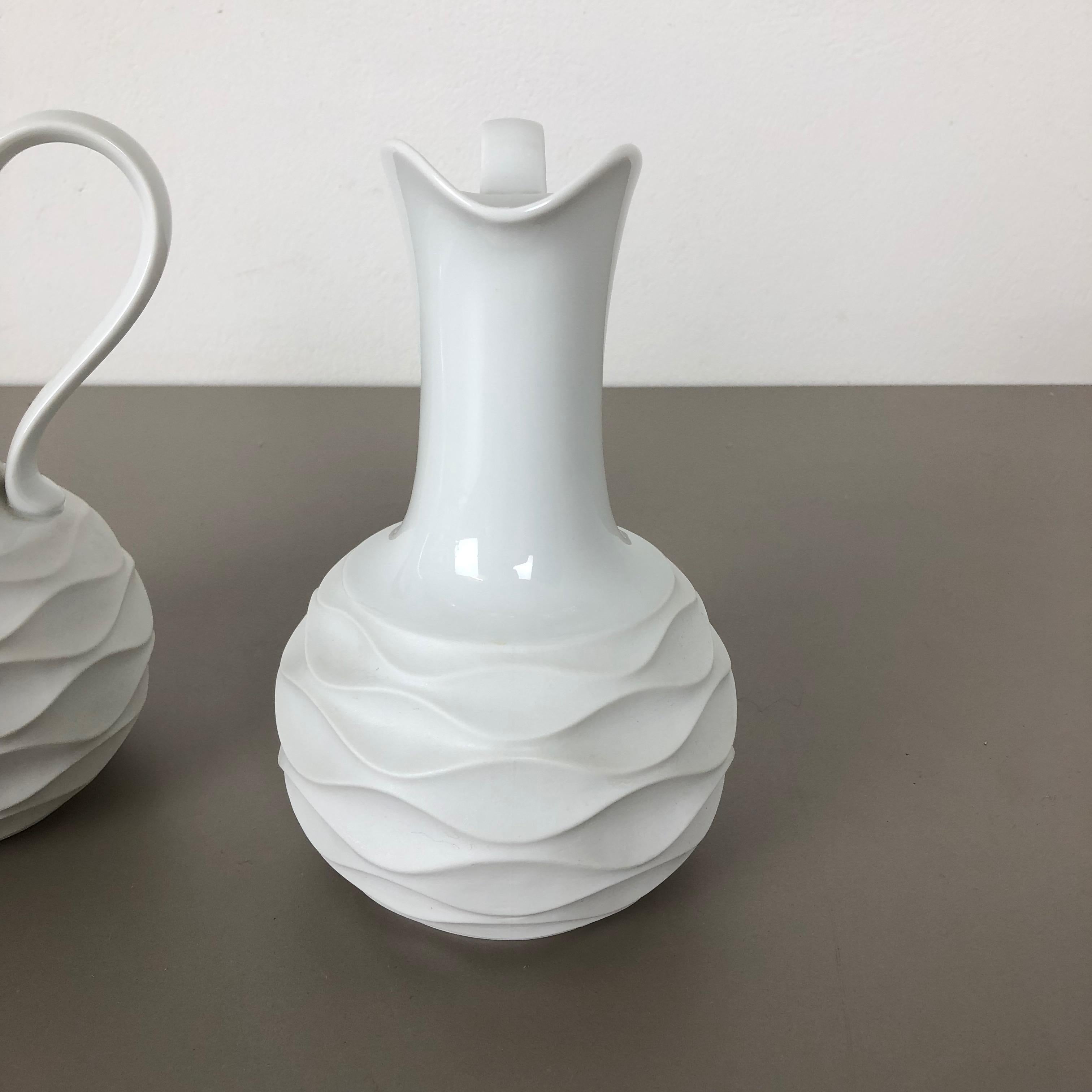 Set of 2 OP Art Biscuit Porcelain Jug Vases by Edelstein Bavaria, Germany, 1970s For Sale 5