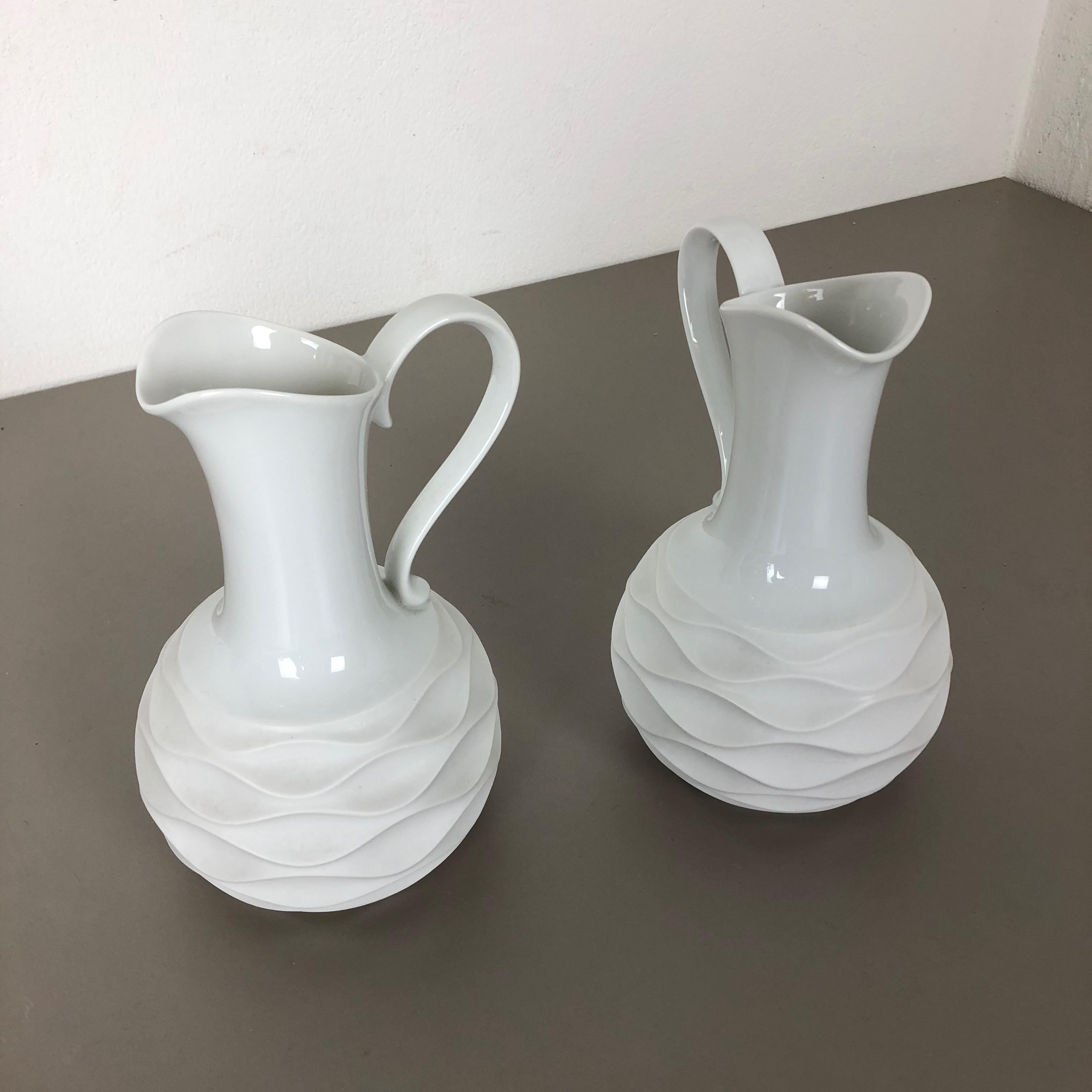 Set of 2 OP Art Biscuit Porcelain Jug Vases by Edelstein Bavaria, Germany, 1970s For Sale 1