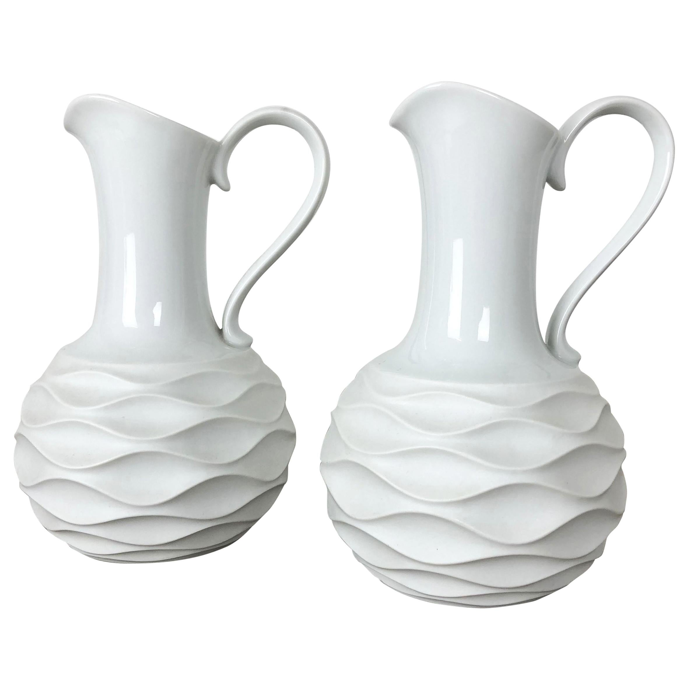 Set of 2 OP Art Biscuit Porcelain Jug Vases by Edelstein Bavaria, Germany, 1970s For Sale