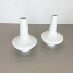Set of 2 Op Art Biscuit Porcelain Ufo Vases by Edelstein Bavaria, Germany, 1970s