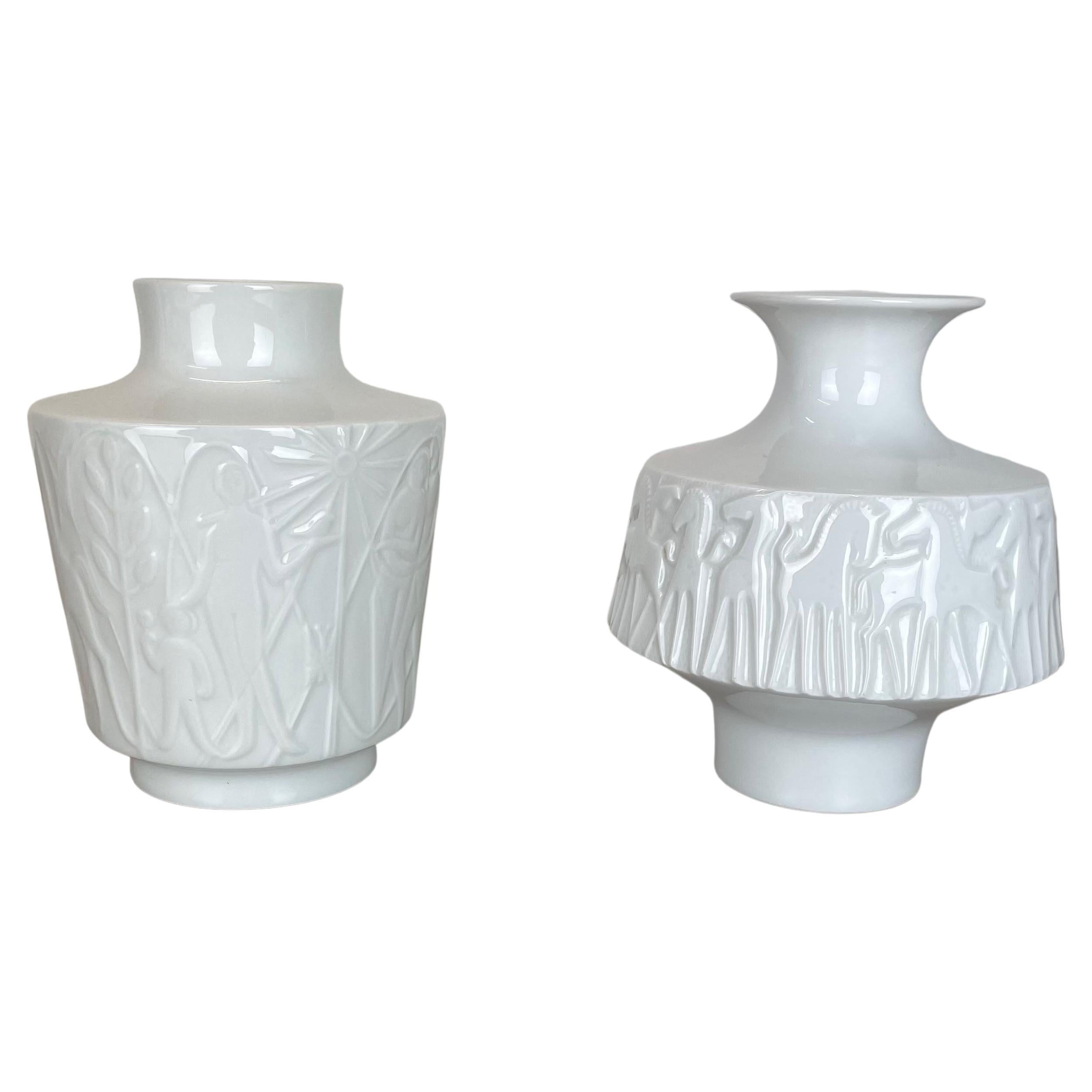 Set of 2 OP Art Biscuit Porcelain Vases by Edelstein Bavaria, Germany, 1970s For Sale