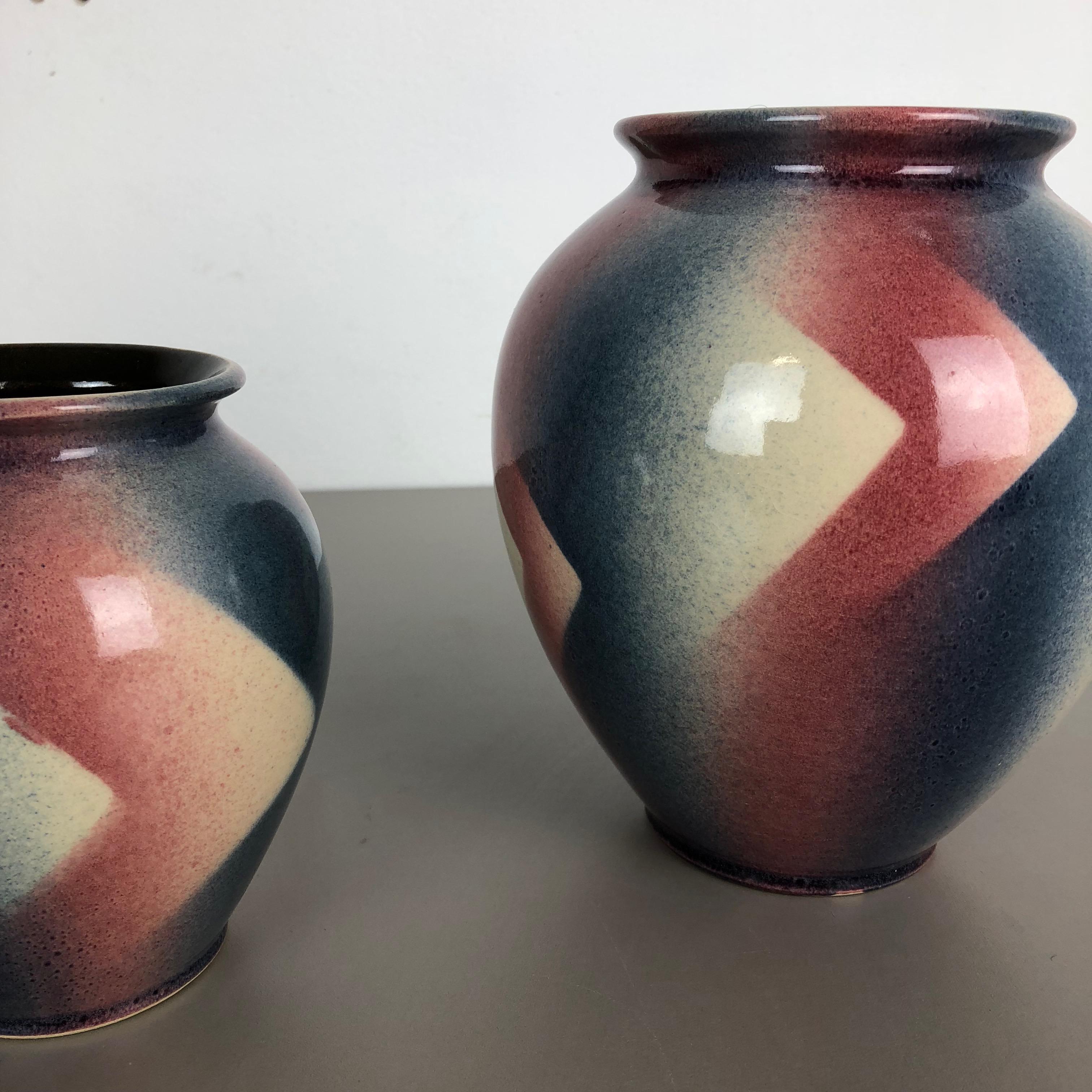 Set of 2 Op Art Spritzdekor Bauhaus Vases Made by Bay Ceramics, Germany, 1950s 6