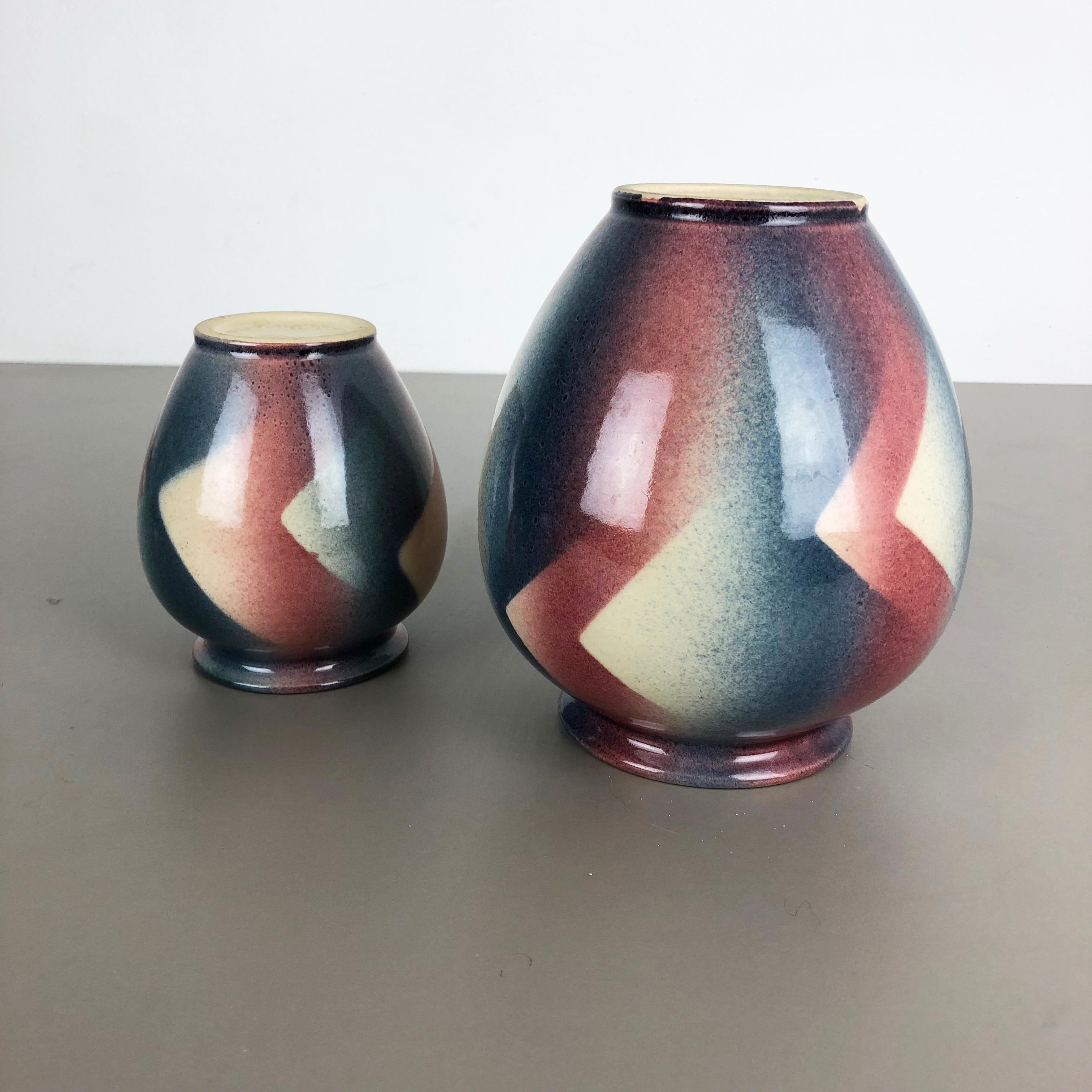 Set of 2 Op Art Spritzdekor Bauhaus Vases Made by Bay Ceramics, Germany, 1950s 9