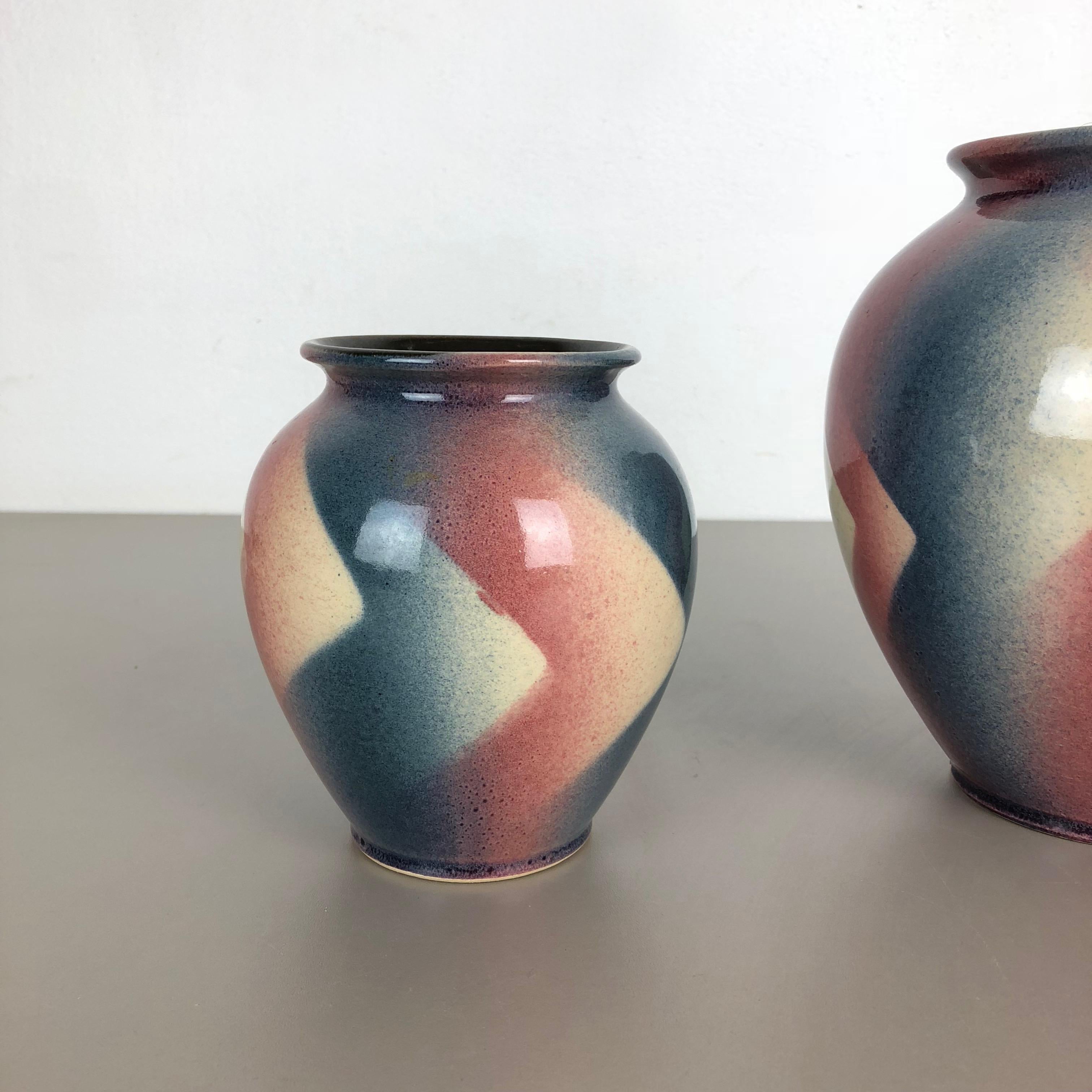 20th Century Set of 2 Op Art Spritzdekor Bauhaus Vases Made by Bay Ceramics, Germany, 1950s