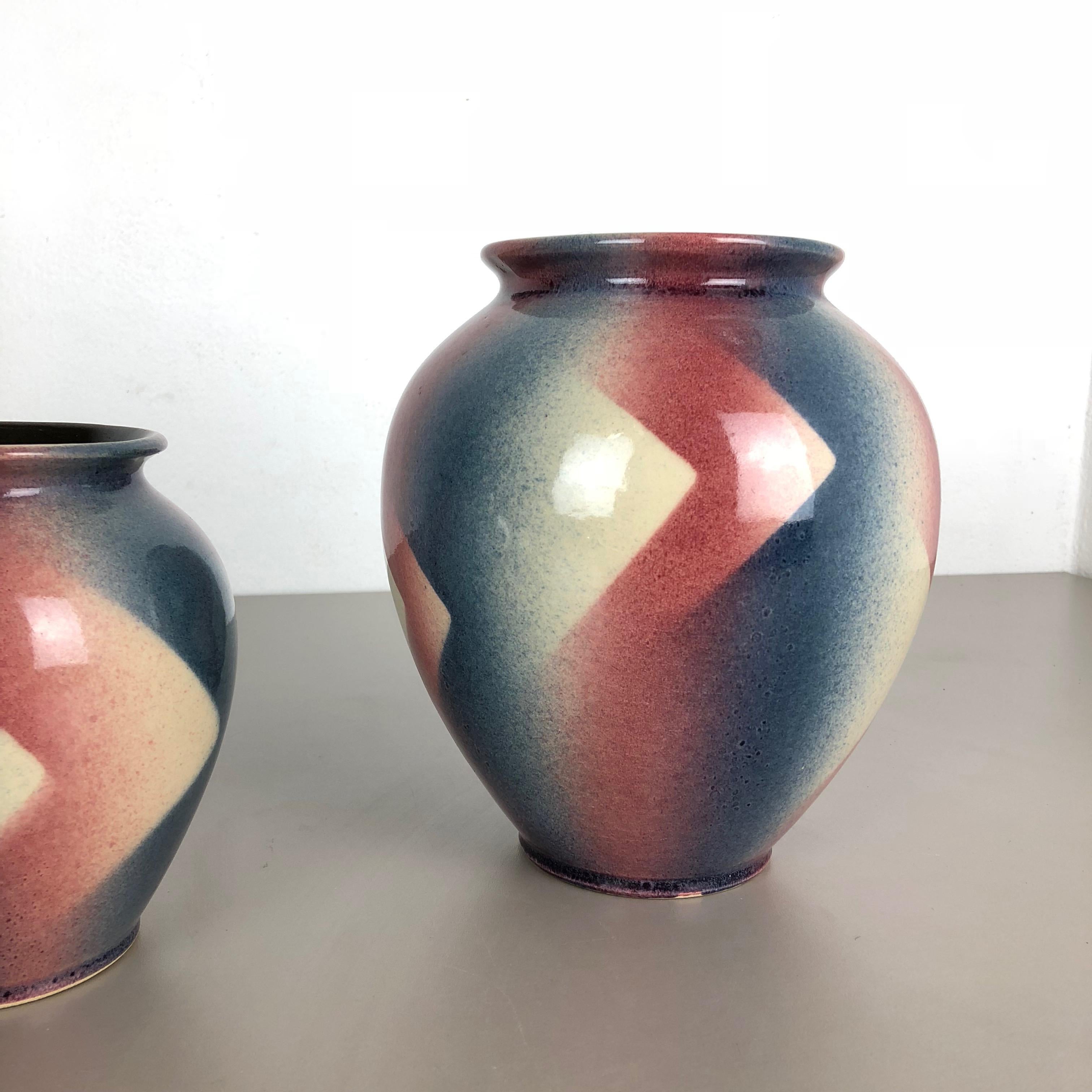 Set of 2 Op Art Spritzdekor Bauhaus Vases Made by Bay Ceramics, Germany, 1950s 1