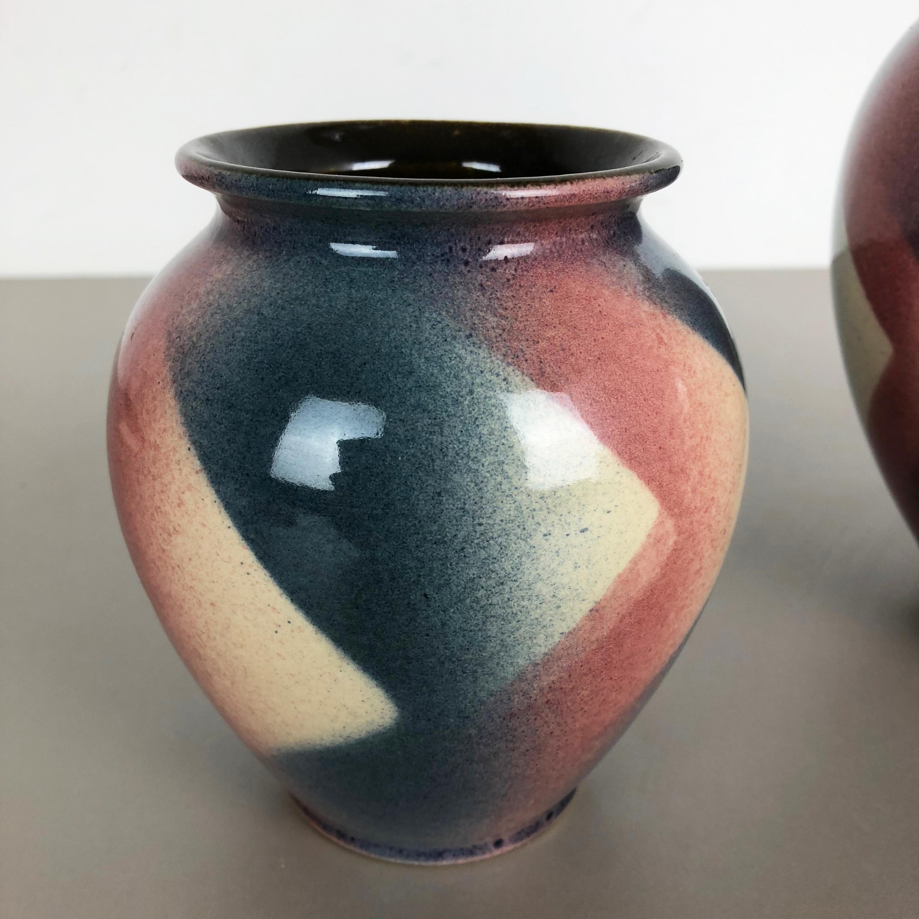 Set of 2 Op Art Spritzdekor Bauhaus Vases Made by Bay Ceramics, Germany, 1950s 3