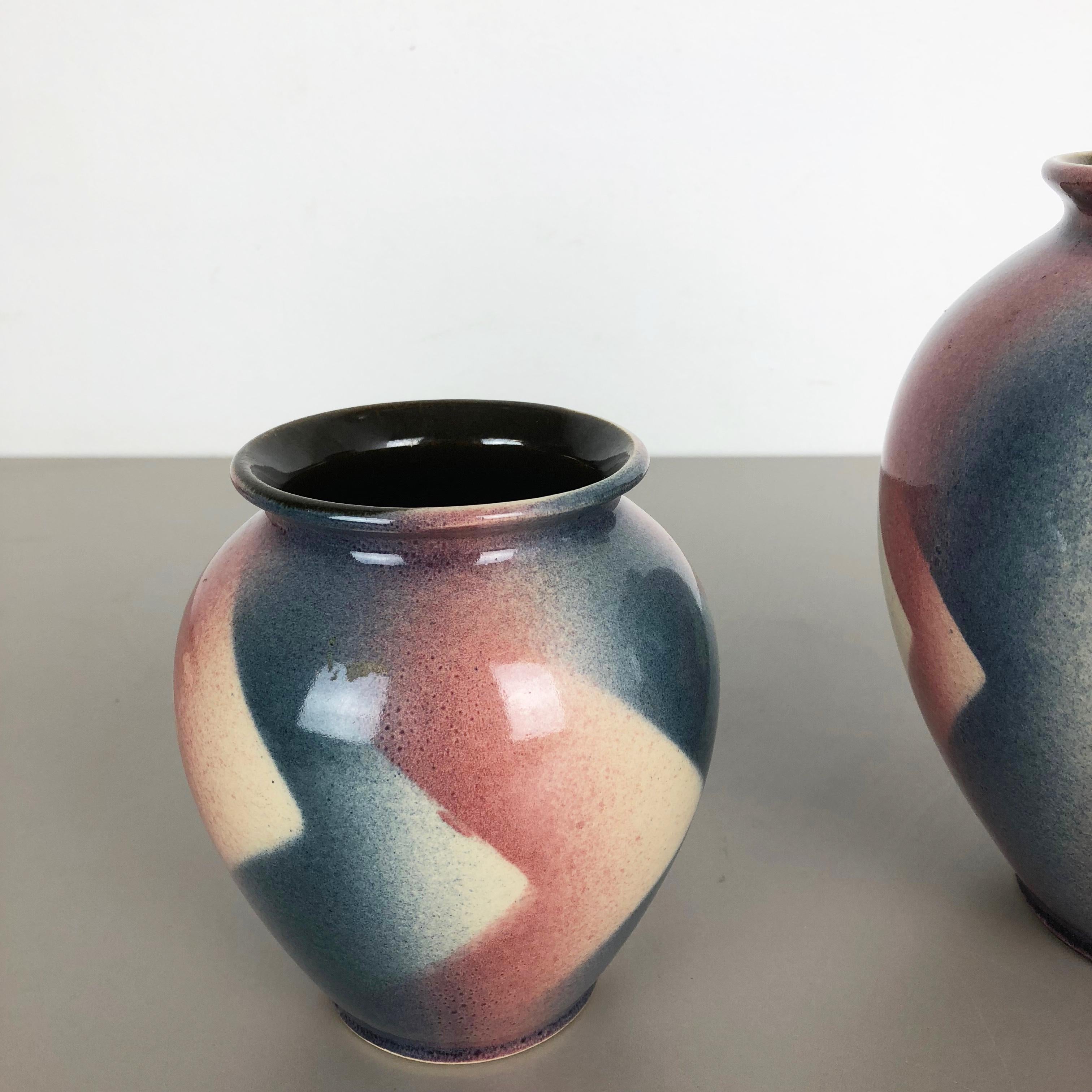 Set of 2 Op Art Spritzdekor Bauhaus Vases Made by Bay Ceramics, Germany, 1950s 4