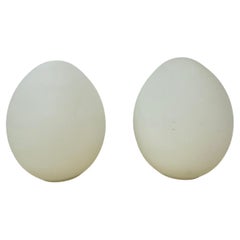 Set of 2 opaline glass egg shaped table lamps , 1970s
