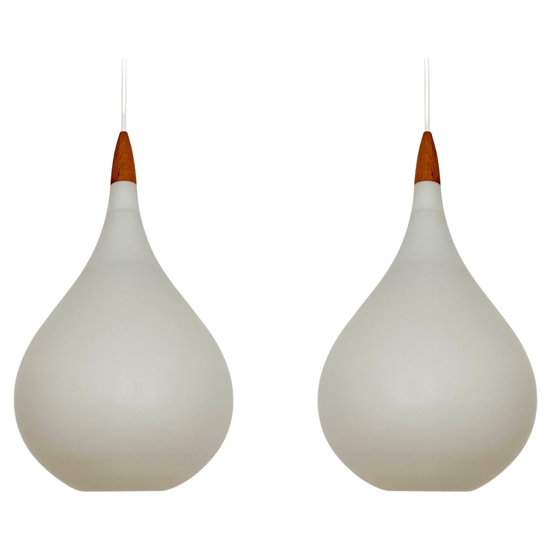 Set of 2 Opaline Pendant Lamps by Uno and Östen Krist