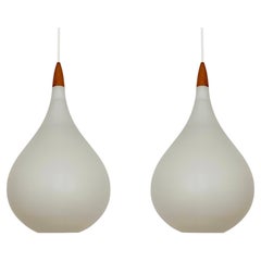 Set of 2 Opaline Pendant Lamps by Uno and Östen Krist