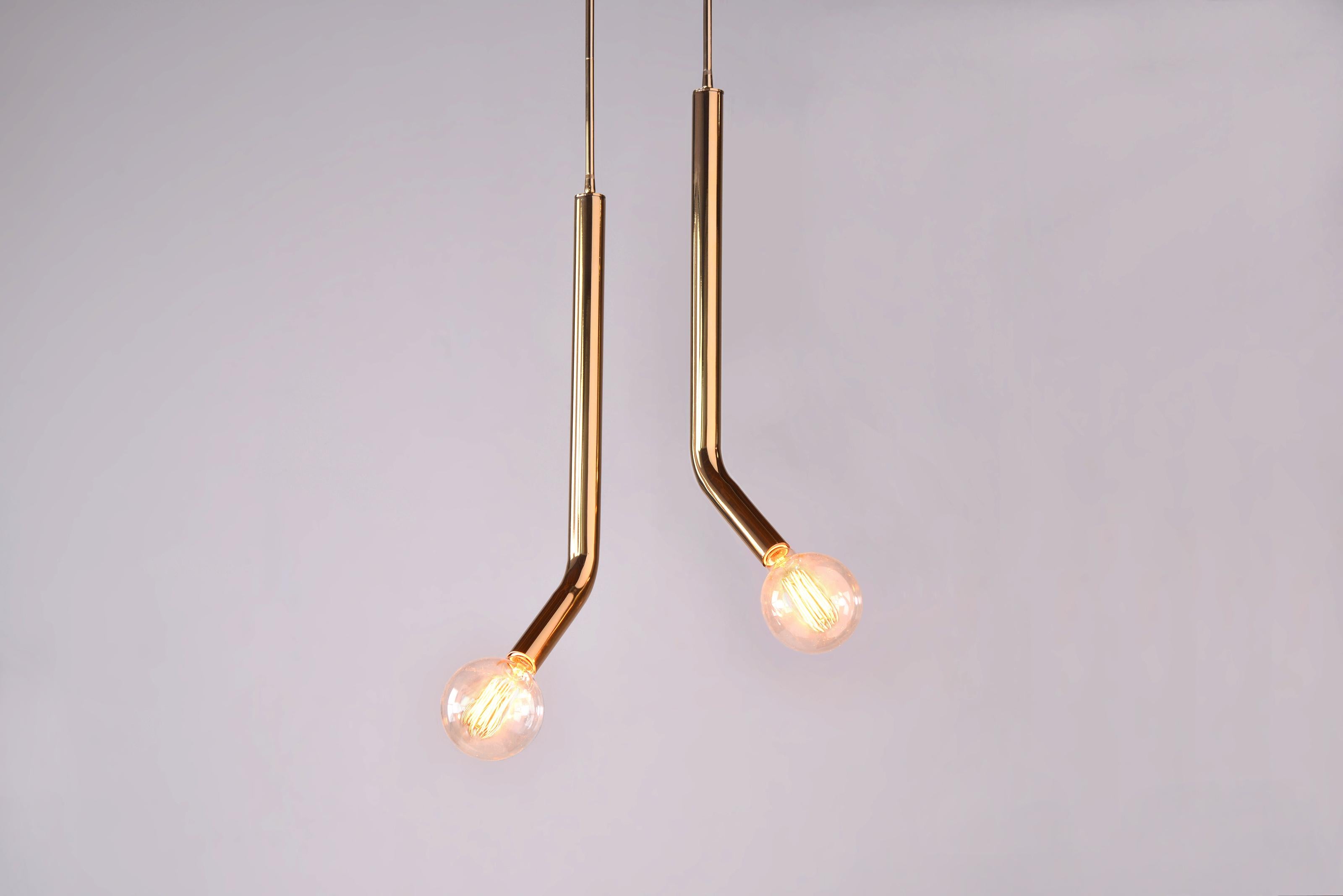 Set Of 2 Open Mic Pendant Lamps by Phase Design
Dimensions: D 16.5 x W 4.4 x H 53.3 cm. 
Materials: Smoked brass.

Fixtures are available in gloss or flat black and white powder coat, polished chrome, burnt copper, or smoked brass finish. Powder