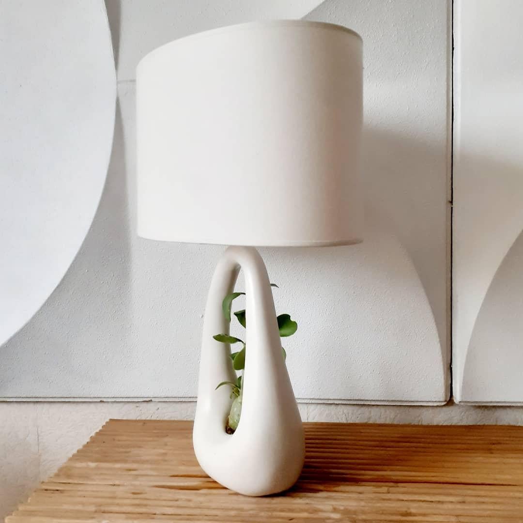 Set of 2 Open Oval Base Off-White Sculptural Ceramic Table Lamp by Elsa Foulon For Sale 6