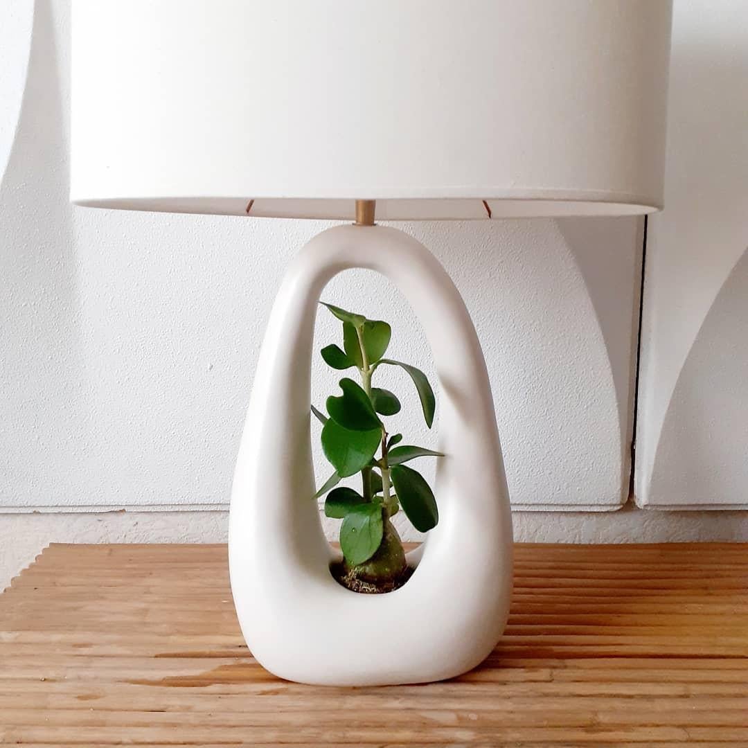 Set of 2 Open Oval Base Off-White Sculptural Ceramic Table Lamp by Elsa Foulon For Sale 8