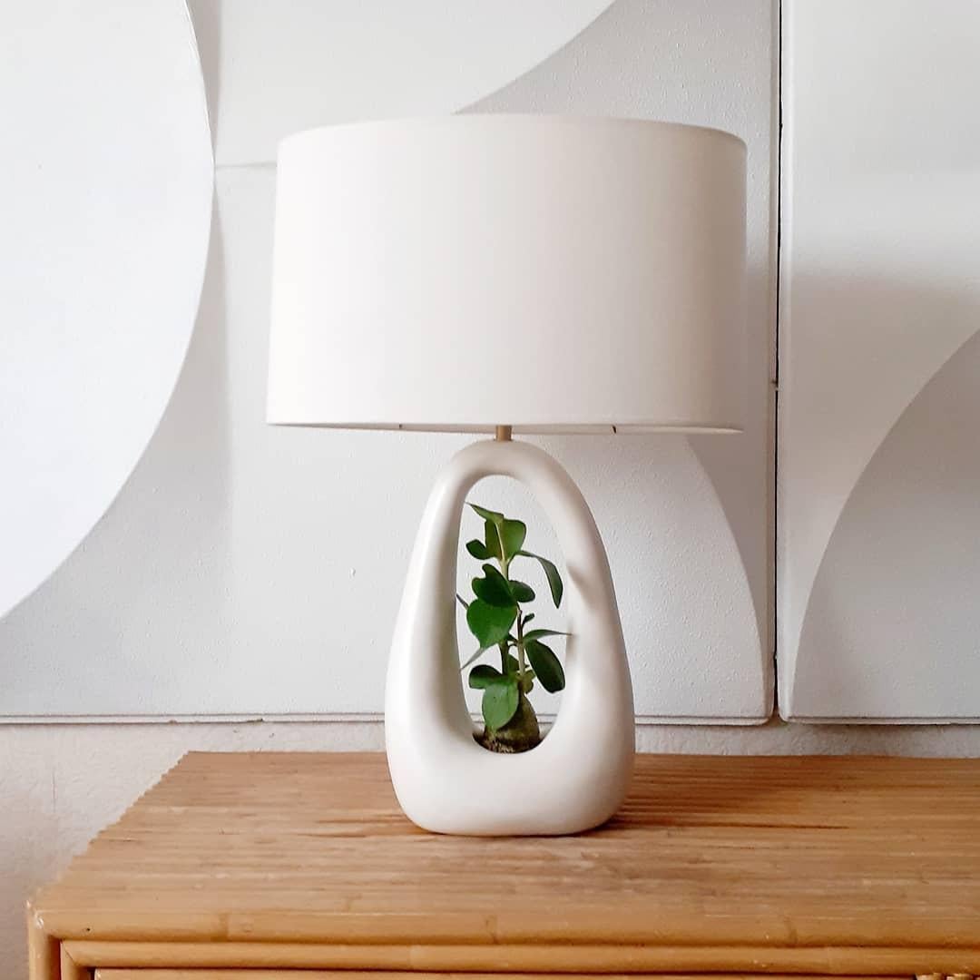 Set of 2 Open Oval Base Off-White Sculptural Ceramic Table Lamp by Elsa Foulon For Sale 9