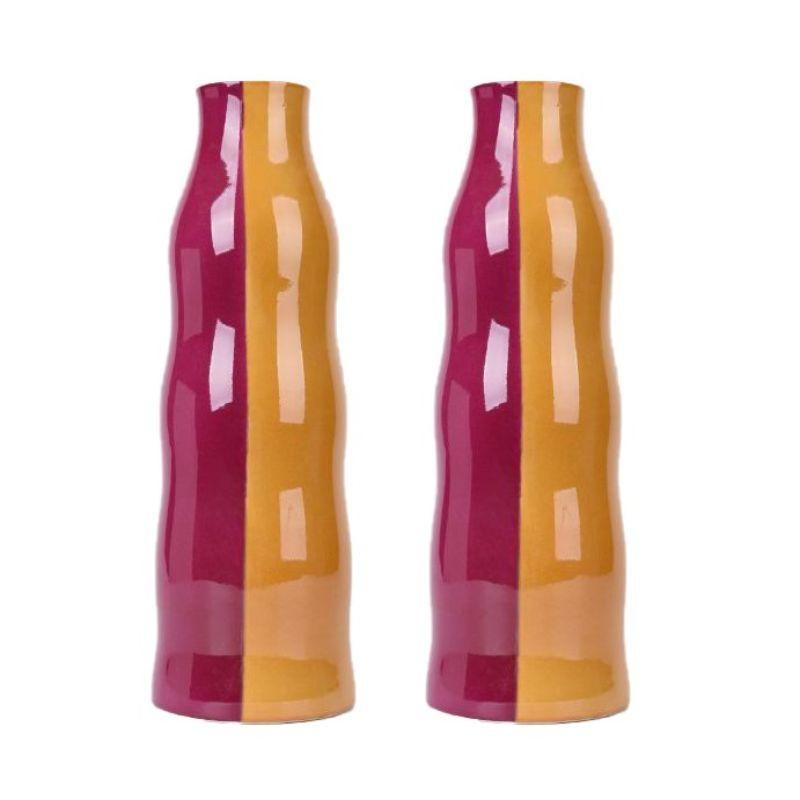 Contemporary Set of 2 Orange and Cherry Vases by WL Ceramics For Sale