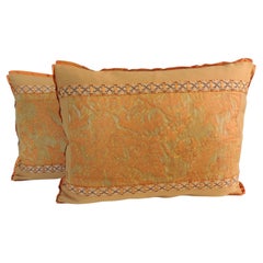 Retro Set of (2) Orange Fortuny Decorative Bolster Pillows