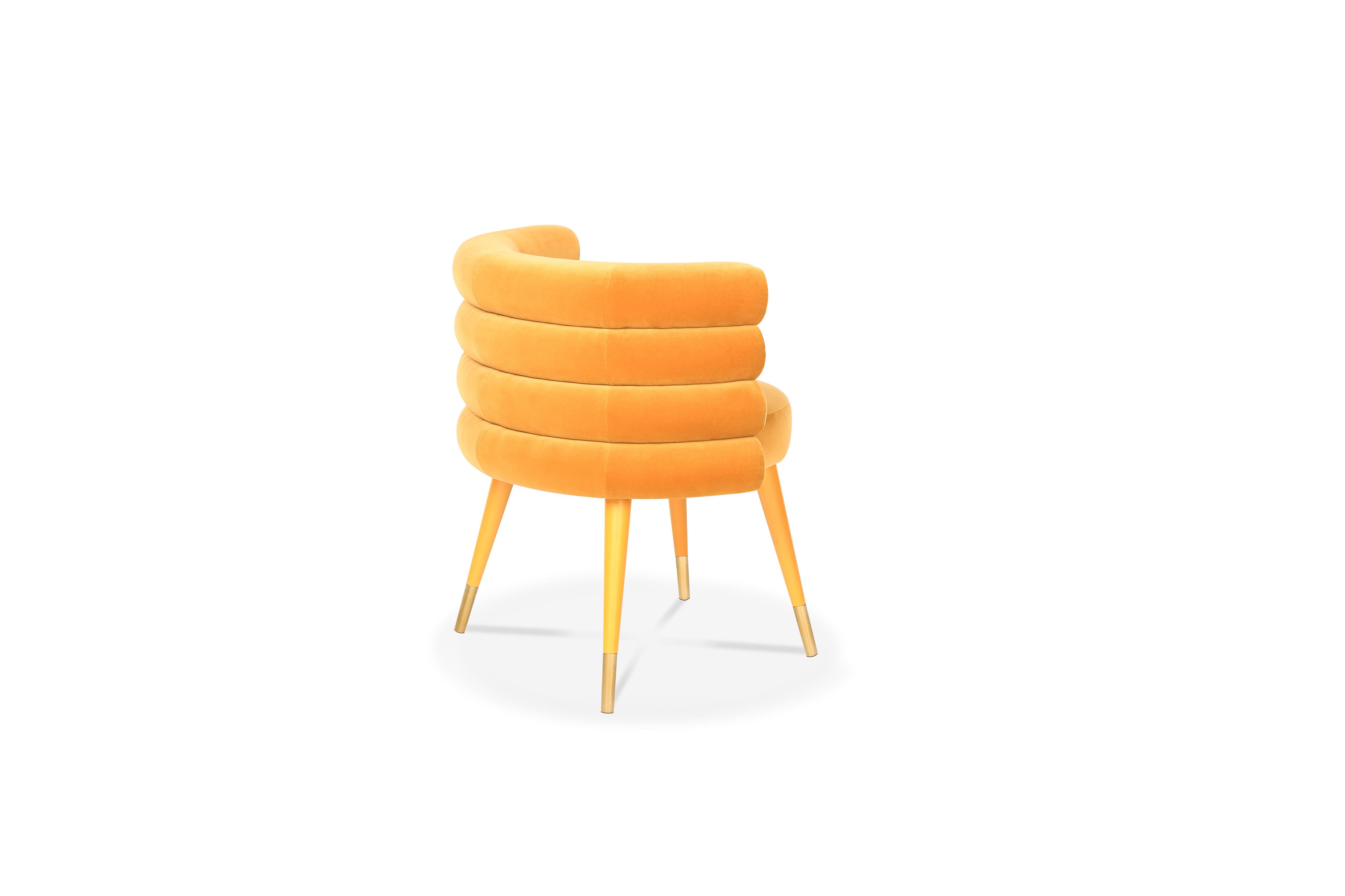 Brass Set of 2 Orange Marshmallow Dining Chairs, Royal Stranger For Sale