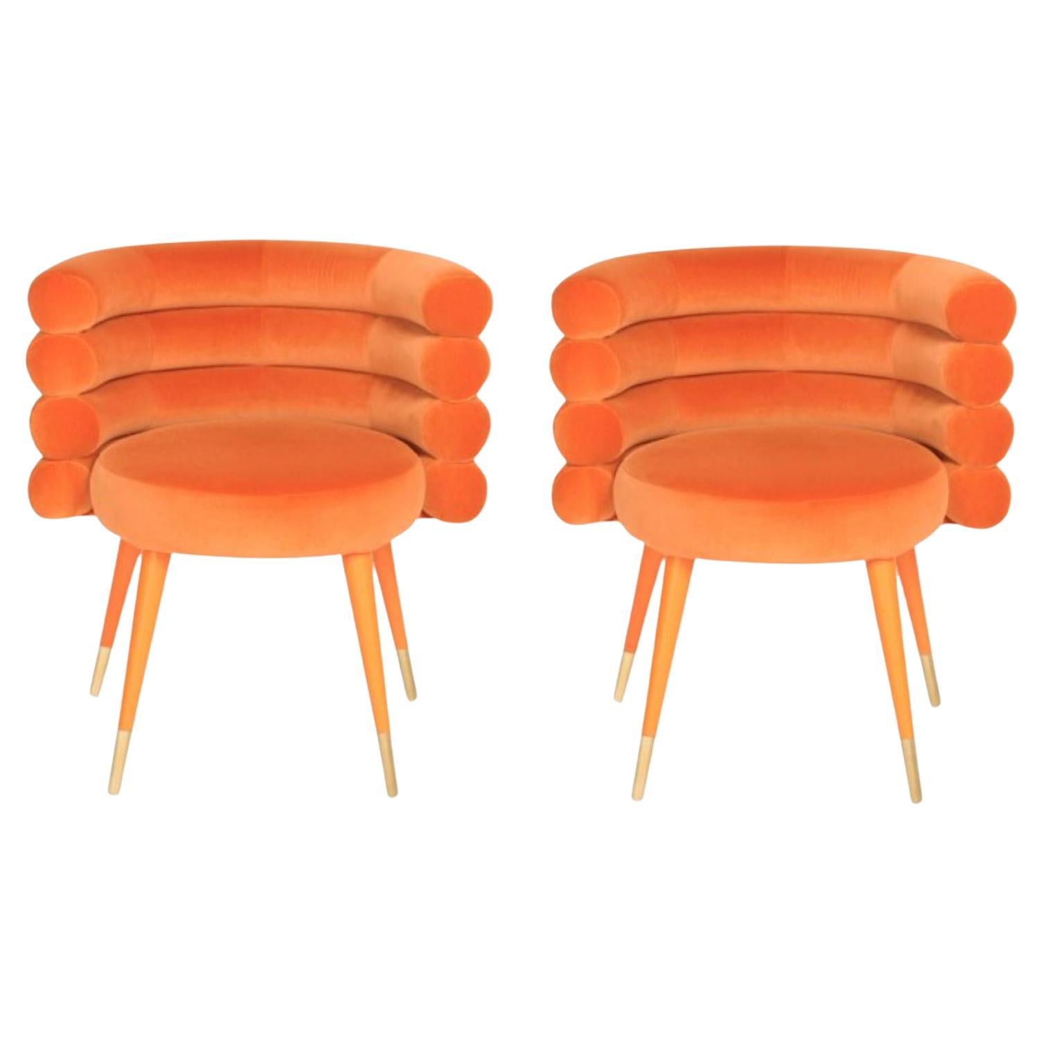 Set of 2 Orange Marshmallow Dining Chairs, Royal Stranger For Sale