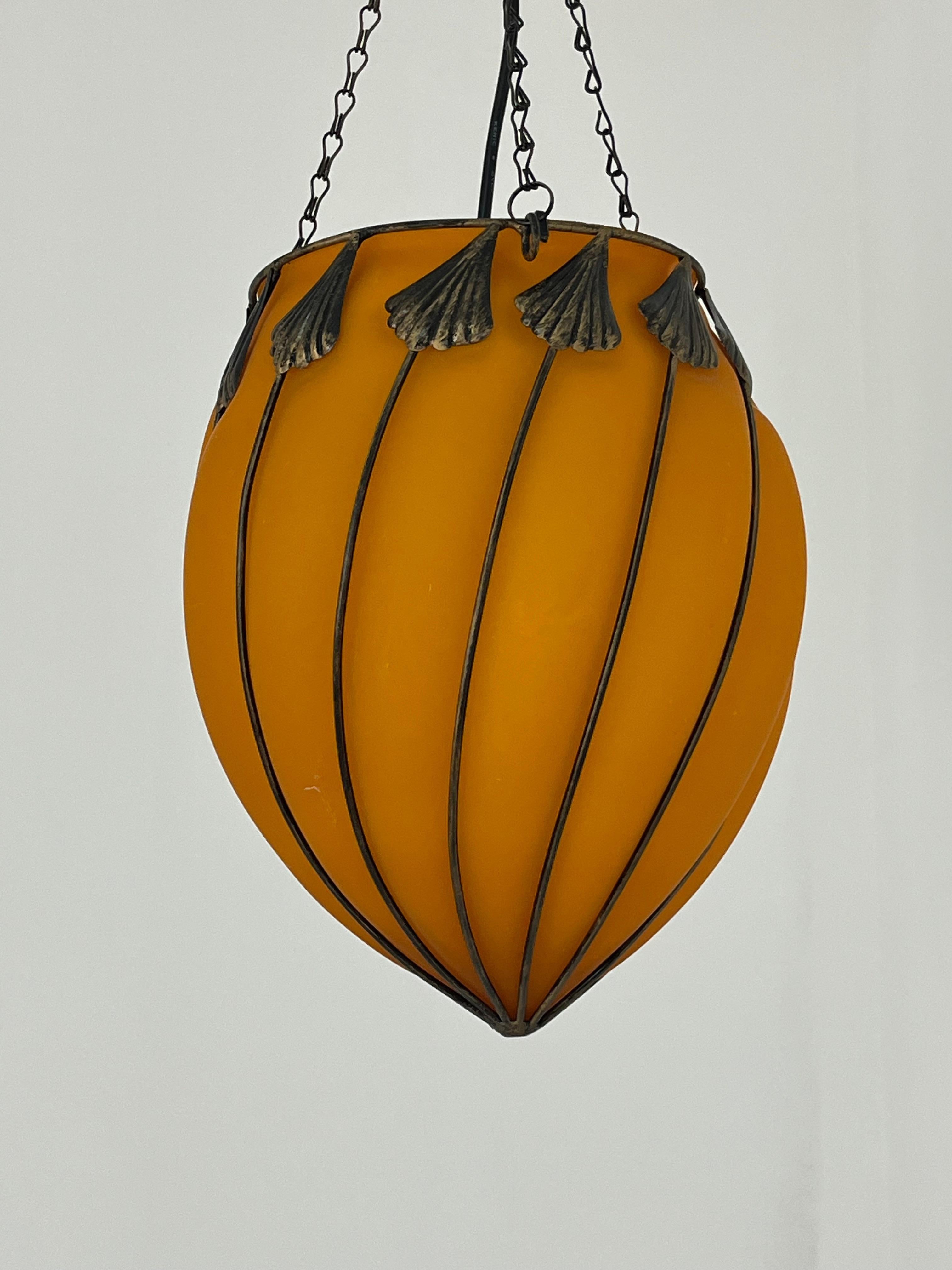 Set Of 2 Orange Murano Glass Pendant Lamps, 1980s For Sale 2