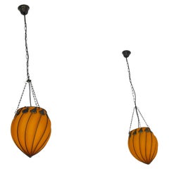 Satz von 2 orangefarbenen Murano-Glas-Hängeleuchten, 1980er Jahre
