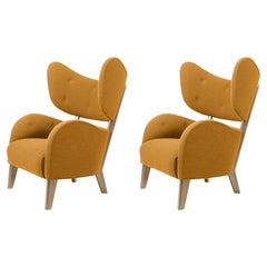 Set of 2 Orange Raf Simons Vidar 3 Natural Oak My Own Lounge Chair by Lassen