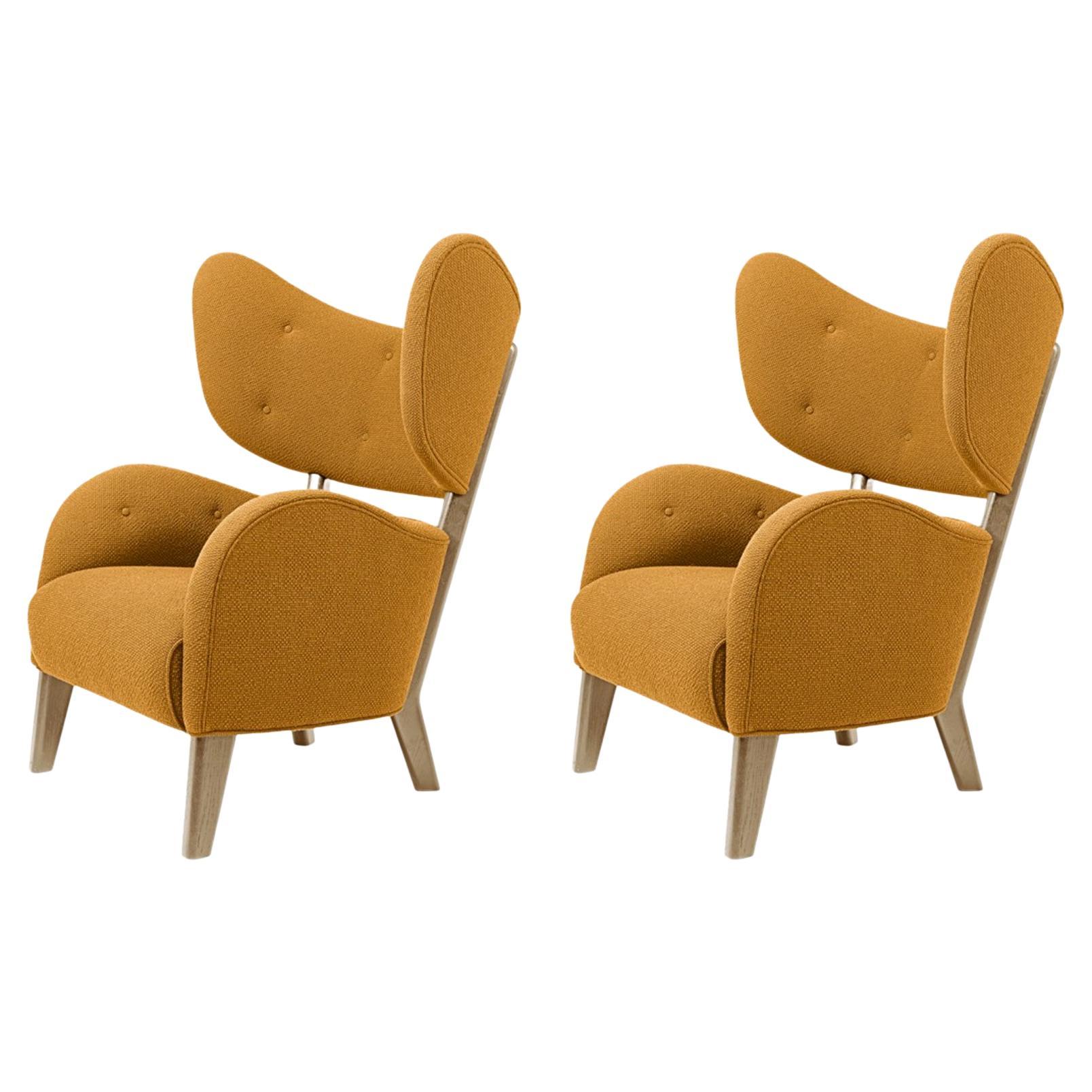 Set of 2 Orange Raf Simons Vidar 3 Natural Oak My Own Lounge Chair by Lassen For Sale