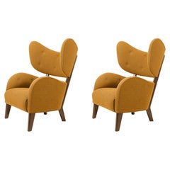 Set of 2 Orange Raf Simons Vidar 3 Smoked Oak My Own Lounge Chair by Lassen
