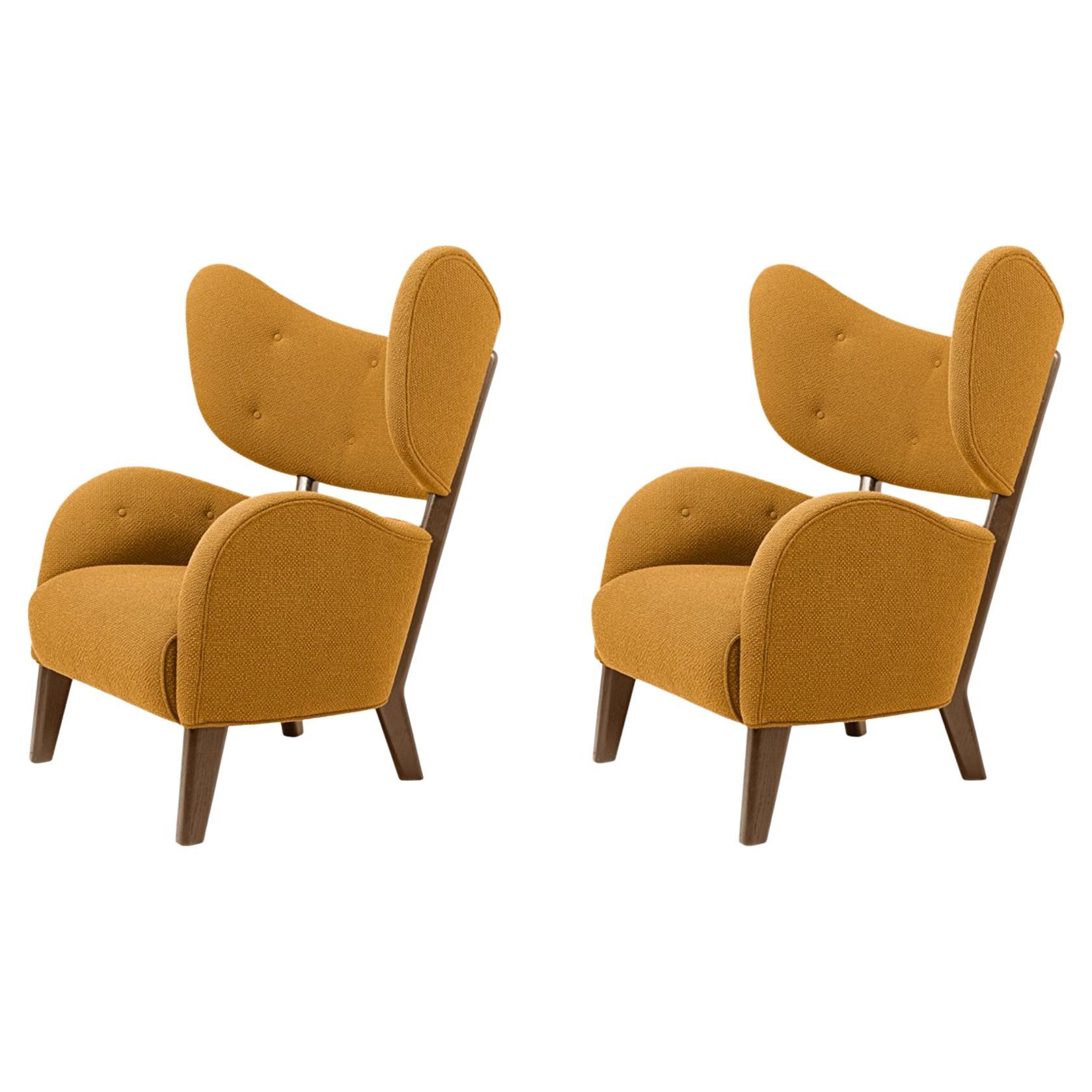 Set of 2 Orange Raf Simons Vidar 3 Smoked Oak My Own Lounge Chair by Lassen For Sale
