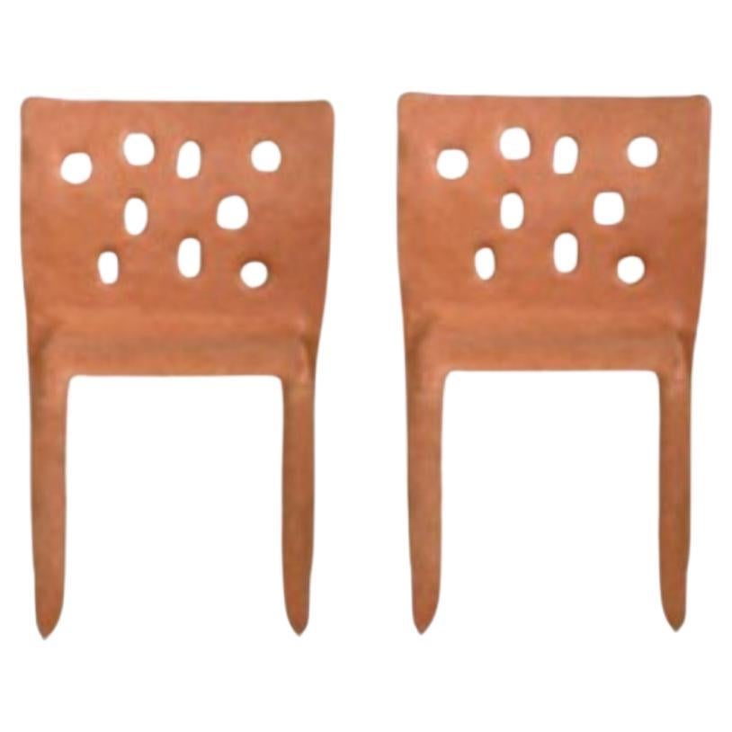Set of 2 Orange Sculpted Contemporary Chairs by Faina