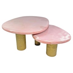 Ensemble de 2 tables basses organiques en onyx rose par Ginger Brown