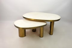 Set of 2 Organic Coffee Tables in Rock Crystal and Brass by Ginger Brown
