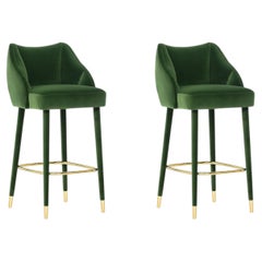 Set of 2 organic green velvet brass handmade Figueroa bar stool by InsidherLand