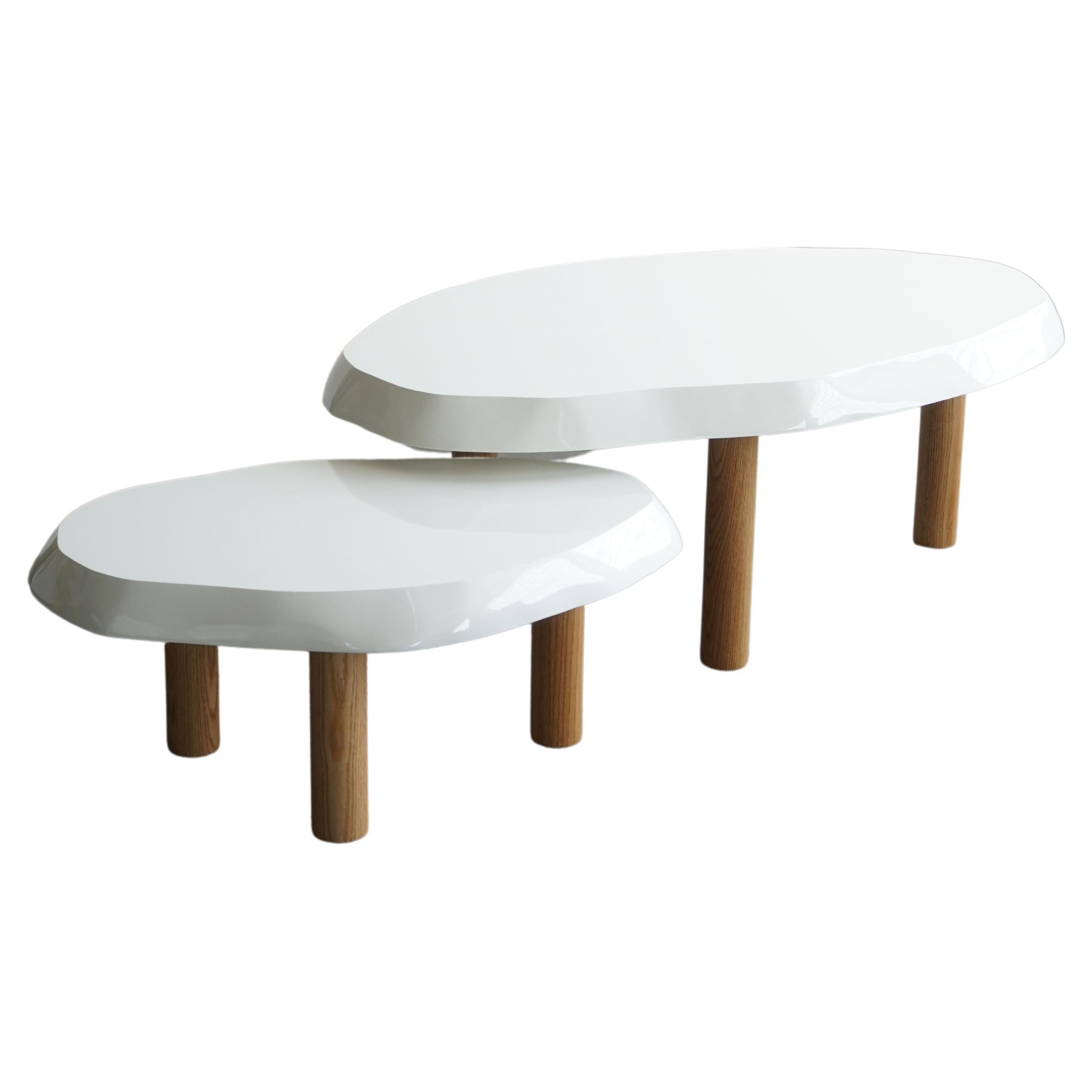 Set of 2 organic shaped modern nesting coffee tables by Last Workshop lacquered  For Sale