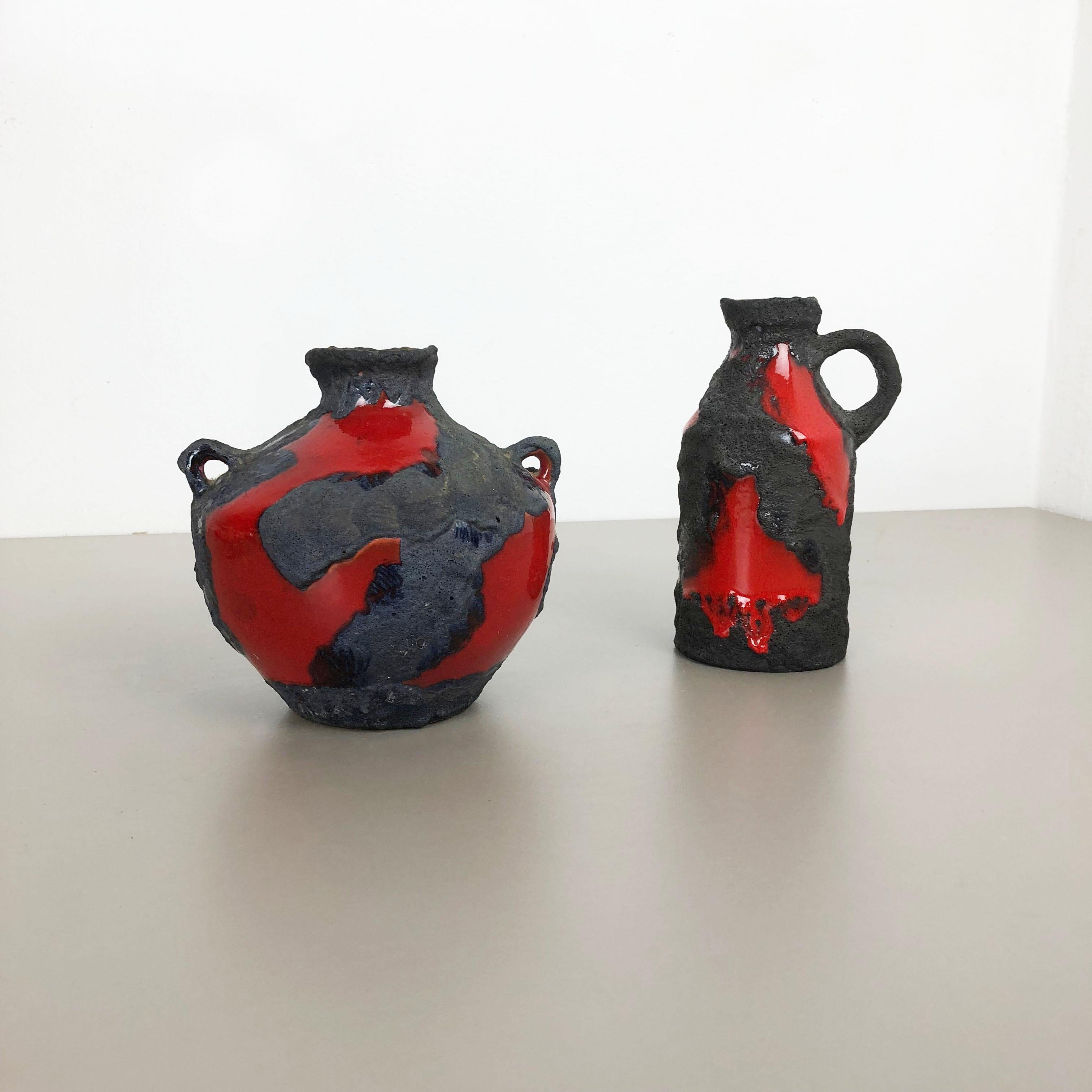 Mid-Century Modern Set of 2 Original 1970 Ceramic Studio Pottery Vase by Marei Ceramics, Germany