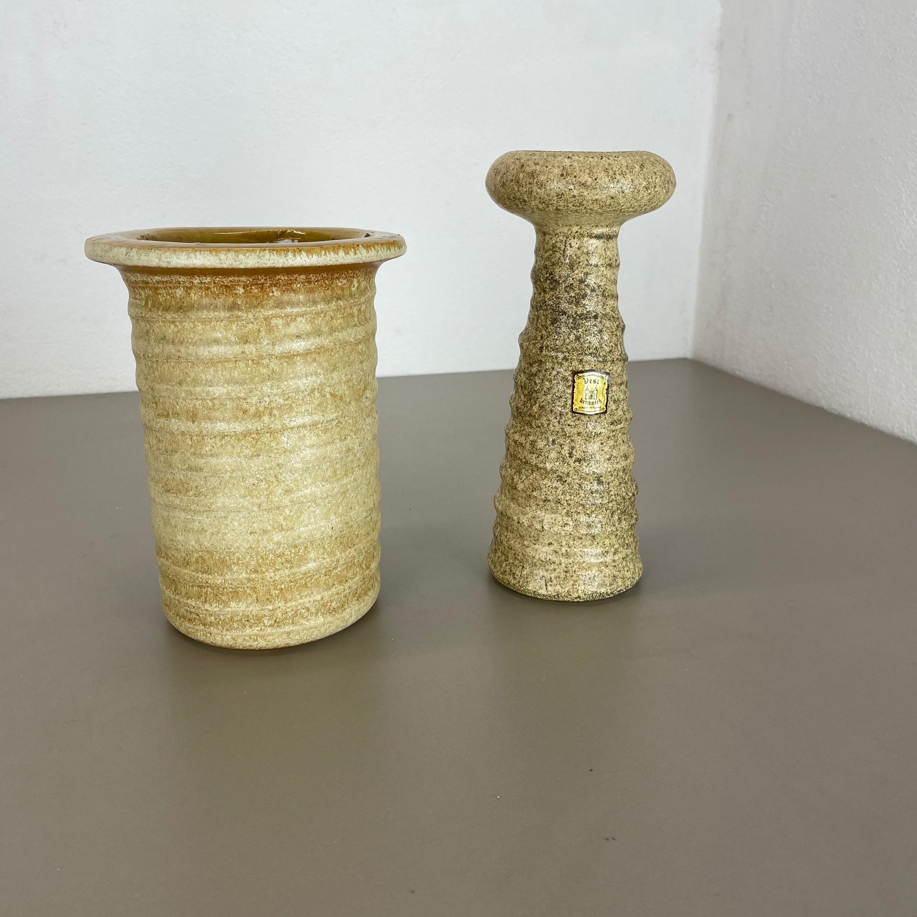 Dutch Set of 2 Original 1970 Ceramic Studio Pottery Vase by Vest Ceramics, Netherlands For Sale