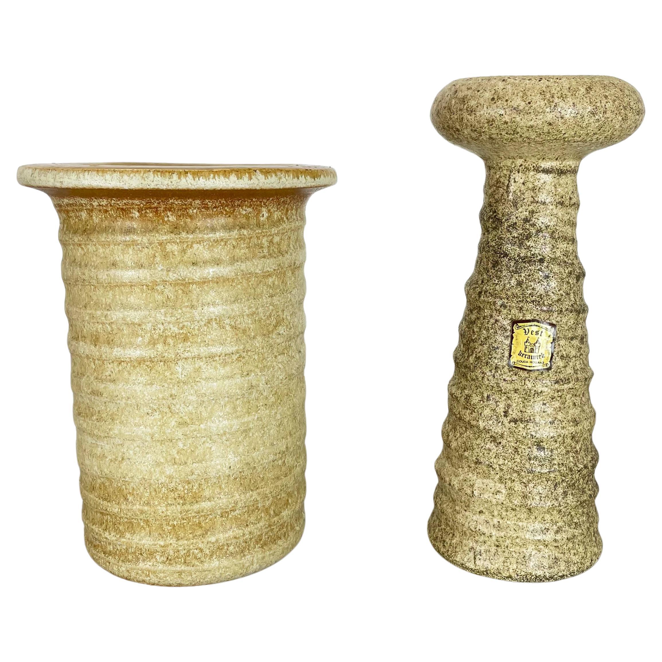 Set of 2 Original 1970 Ceramic Studio Pottery Vase by Vest Ceramics, Netherlands For Sale